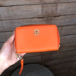 Orange Tory Burch 6x3 Wristlet